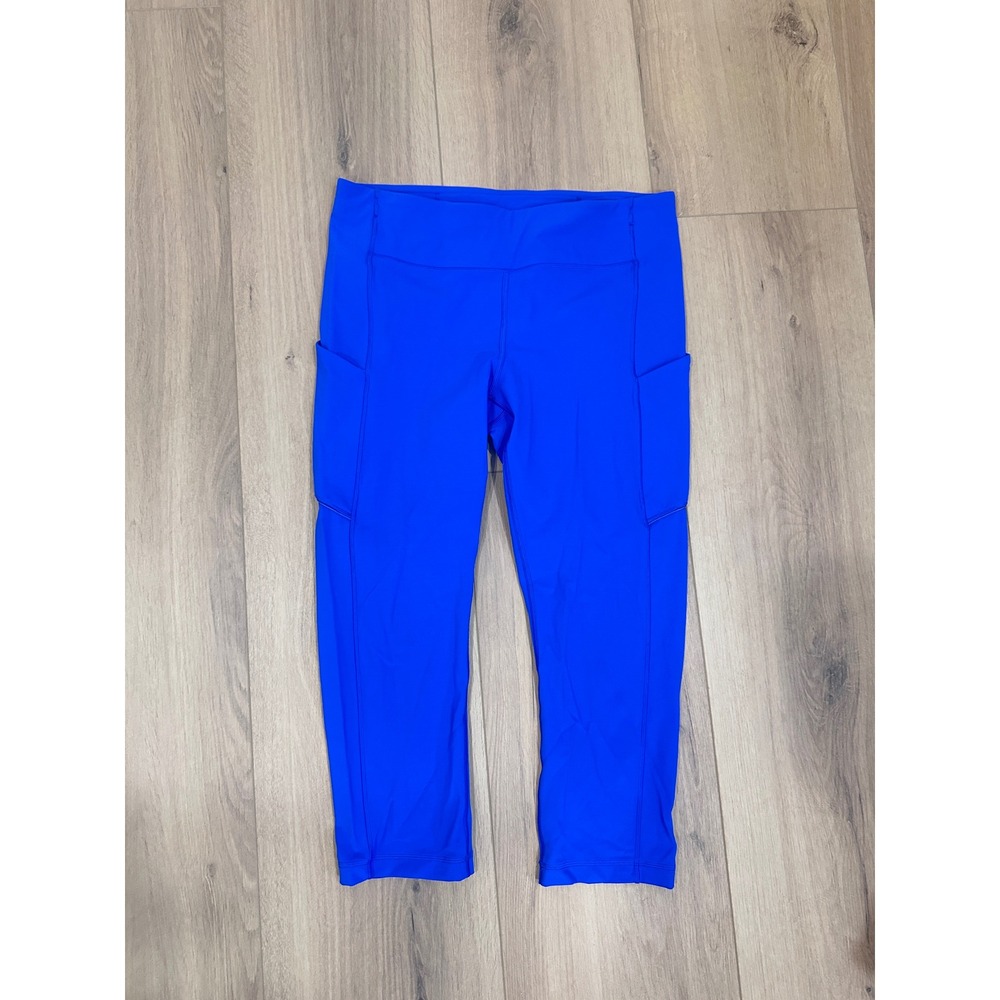 Lululemon Fast and Free High-Rise Crop 19 Nulux Blue Leggings Pockets Size 10
